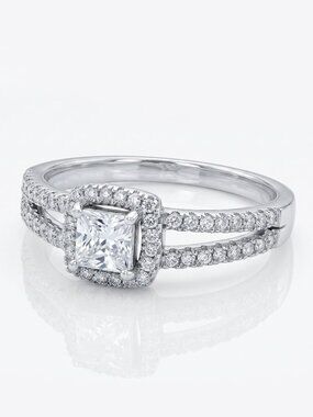 Princess Cut Halo Ring -  925 Sterling Silver Engagement / Promise